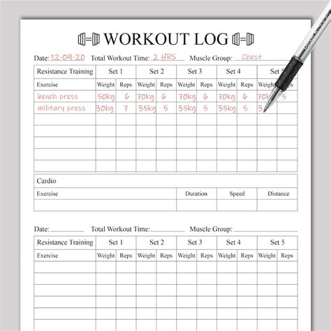 Workout Planner Printable Weight Training Log Exercise Etsy