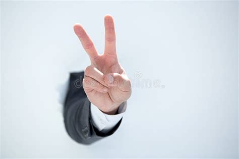 Businessman Hand Showing A Gesture Of Victory Stock Photo Image Of