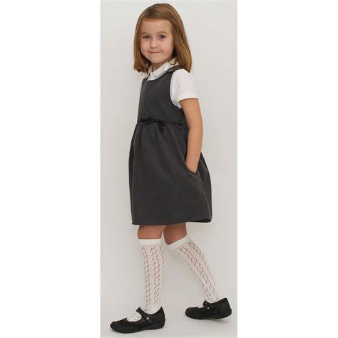 Girls School Pinafore With Bow Grey Infant Ecooutfitters