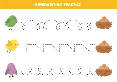 Tracing Lines For Kids Cute Birds Flying To Nests Writing Practice