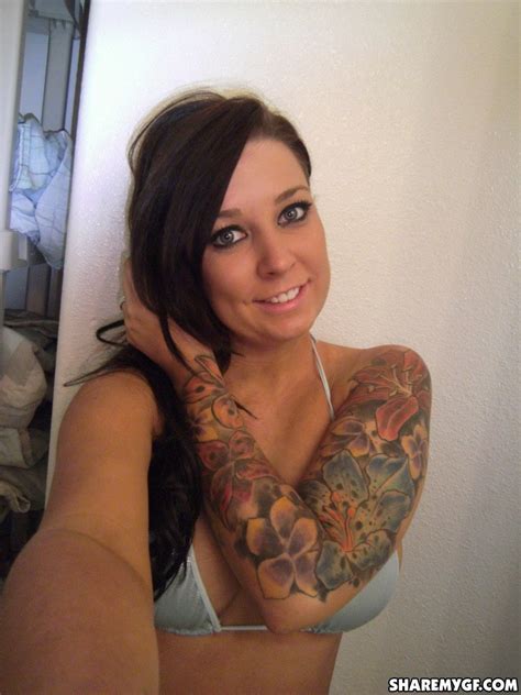 Busty GF Lilly Shares Topless Selfies Babes With Tats