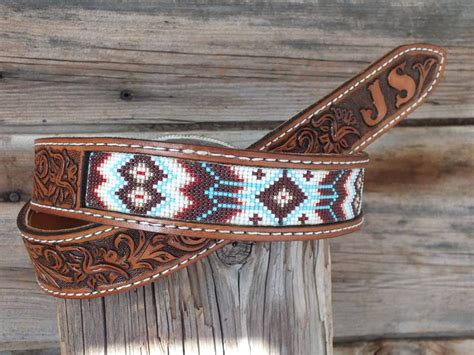 Western Leather Beaded Belt Etsy