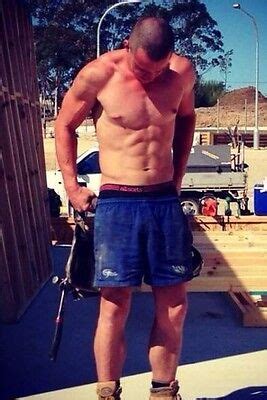 Shirtless Male Muscular Beefcake Construction Worker Hunk Shorts Photo