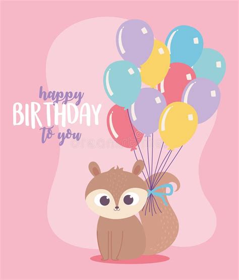 Happy Birthday Cute Squirrel With Balloons In Tail Celebration
