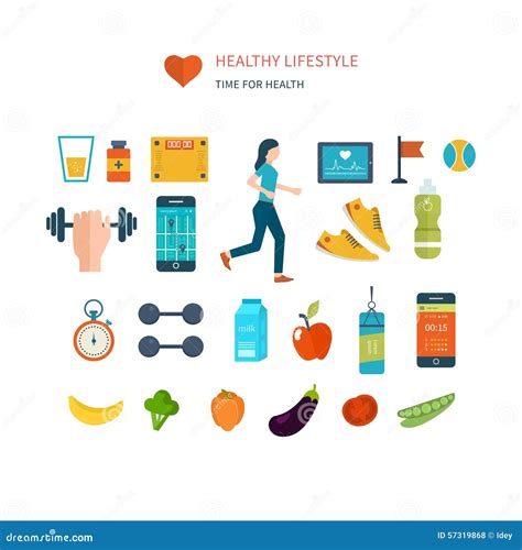 Modern Flat Vector Icons Of Healthy Lifestyle Stock Vector