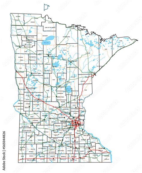 Fototapeta Mapa świata Dla Dzieci High Detailed Minnesota Road Map With
