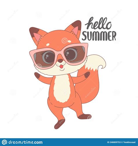 Cute Fox Ready For Summer Cartoon Vector Stock Vector Illustration Of Happy Little 246809753