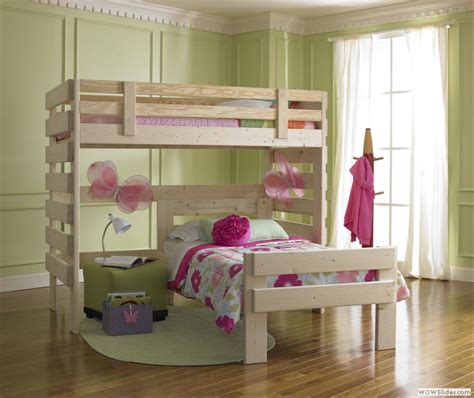 Wood bunk bed for kids, twin over twin bunk bed frame with trundle and staircase, espresso finish. L Shaped Bunk Bed | Custom Built Solid Wood Bunk Bed ...