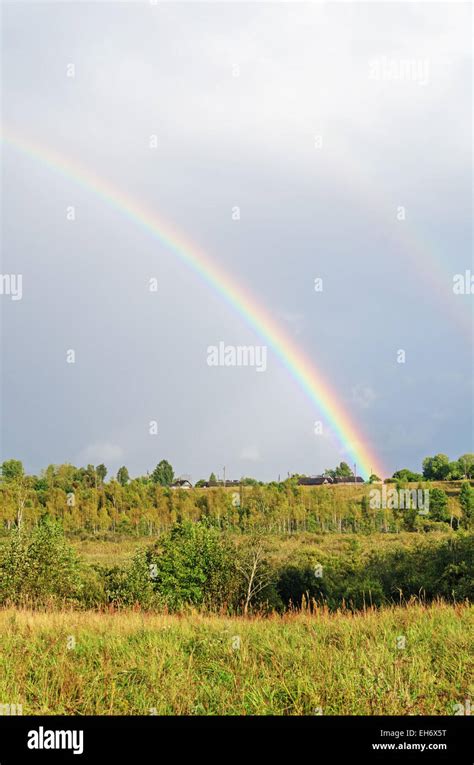 Village Rainbow Landscape Stock Photo Alamy