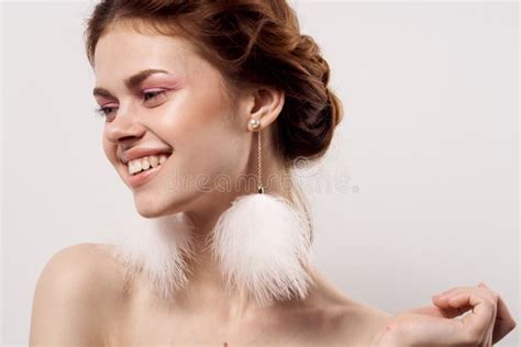 Beautiful Woman Bright Makeup Naked Shoulders Clear Skin Freshness Charm Stock Photo Image Of