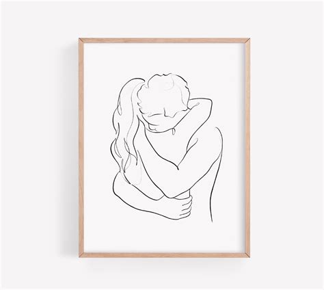 Line Art Couple Print Couple Hugging Art Abstract Couple Etsy