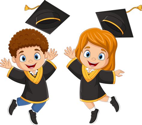 Dibujos Animados Feliz Graduación Niños Saltando 8916486 Vector En Vecteezy