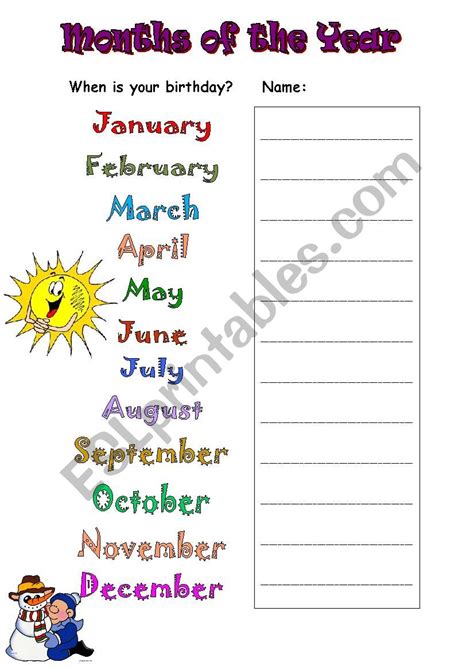 Months When Is Your Birthday Esl Worksheet By Missb92