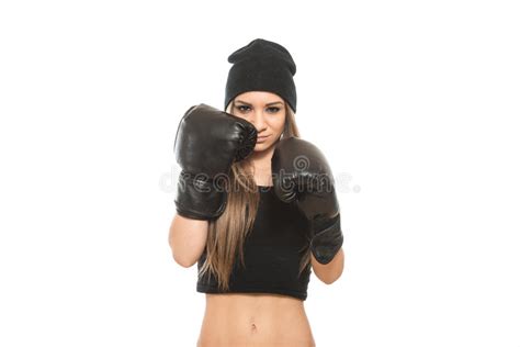 Woman With Boxing Gloves Isolated On White Background Stock Photo