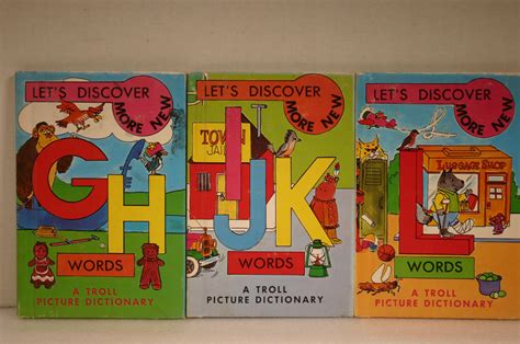 Vintage Lets Discover Words Picture Dictionary Book Troll Picture