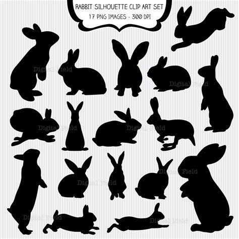 Rabbit Silhouette Clip Art Set Easter Bunny Printable