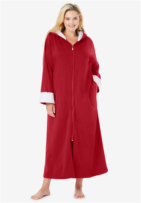 Sherpa Lined Long Hooded Robe By Dreams And Co® Catherines