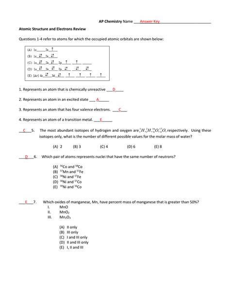 Arranges elements by increasing atomic number. Atomic Structure Review Answer Key