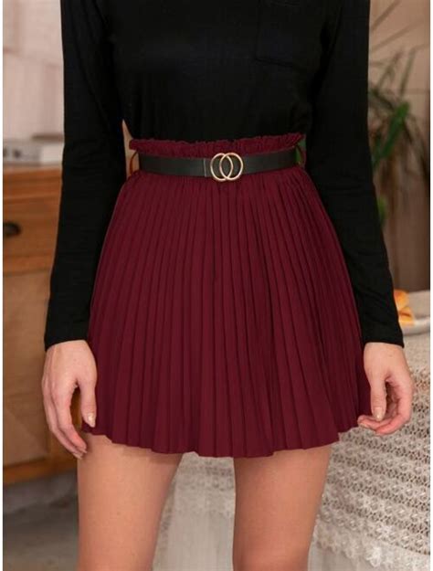 Buy Shein Paper Bag Waist Belted Pleated Skirt Online Topofstyle