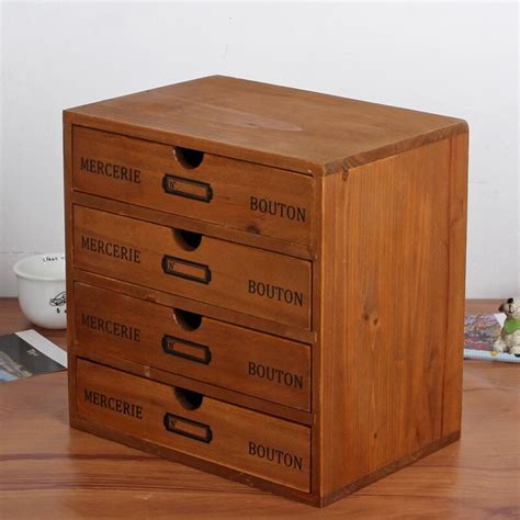 boîte de rangement en bois 4 couches tiroir bureau rétro househpld décor organisateur multi