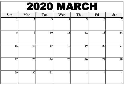 Print Calendar For March 2020 Monthly Fillable Sheets Set Your Plan And Tasks With Best Ideas
