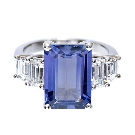 Peter Suchy Natural Emerald Cut Sapphire Diamond Platinum Engagement