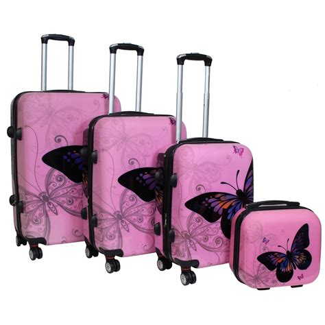 World Traveler Butterfly Light Pink 4 Piece Hardside Spinner Luggage