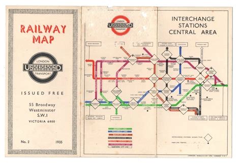 1935 London Underground Transport Railway Map No2 Harry Beck Tube Map