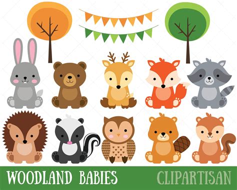 Woodland Baby Animals Clipart Forest Animal Clipart Etsy Tiere