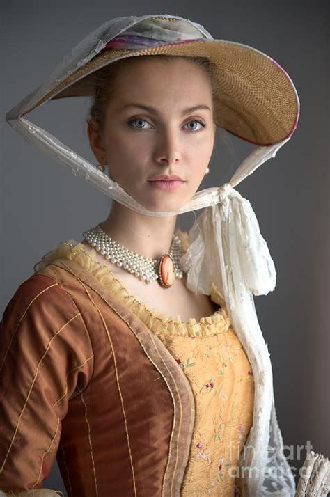 Portrait Of A Woman In 18th Century Georgian Dress And Hat Photograph