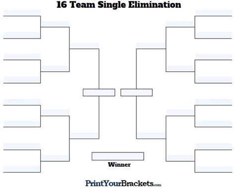 Fillable 16 Team Single Elimination Tournament Bracket Printable
