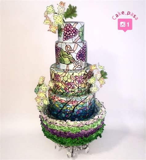 Vinyard Theme Stained Glass Wedding Cake