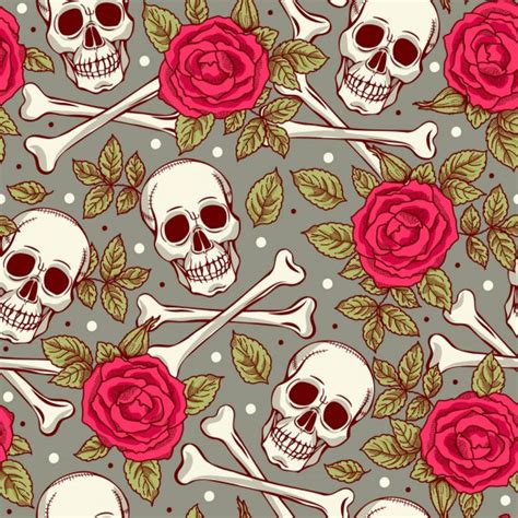 Pattern With Skulls And Roses — Stock Vector © Xeniaok 62722291