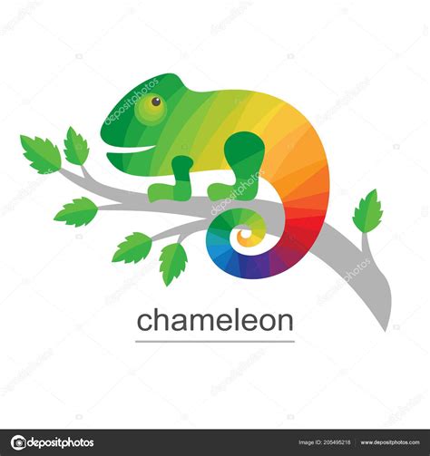Logo Chameleon Branch Colorful Icon Business Vector Illustration White