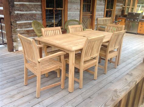 Teak Patio Dining Set For 6 Rectangular Table And 6 Teak Chairs