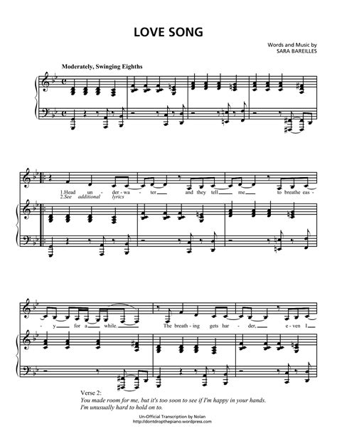 Partituras Musicais Love Song Sara Bareilles Piano Nº 1615