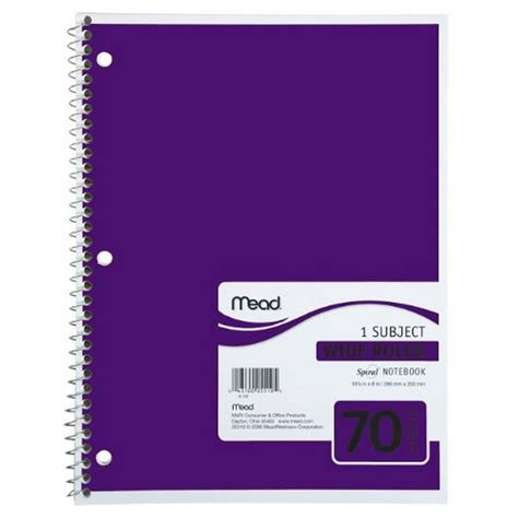 Mead Spiral Notebook 1 Subject 70 Count Wide Ruled Purple 05510