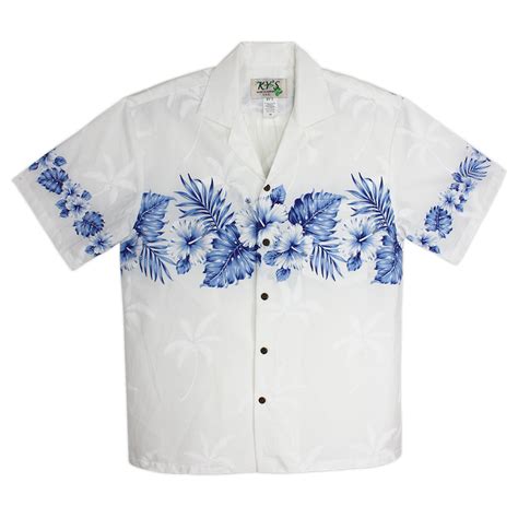 Hawaiian Shirt Caribbean Retreat White With Blue Hibiscus