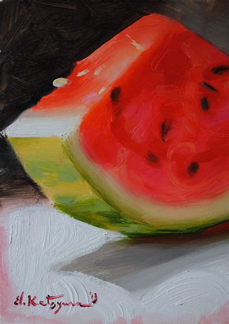 By breaking down the steps that go into making a still life. Paintings by Elena Katsyura: Watermelon