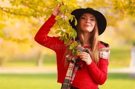 Beautiful Woman In Autumn Park Stock Photo Image Of Glamour Young