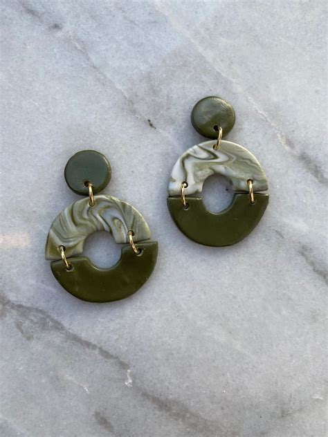 Olive Green Dangle Earrings Handmade Earrings Green Etsy