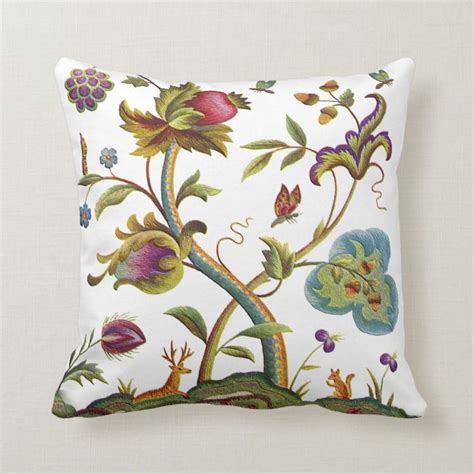 Beautiful Traditional Jacobean Crewel Embroidery Throw Pillow Zazzle