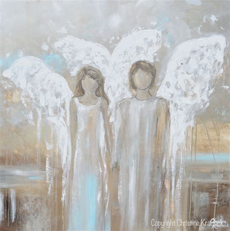 Original Abstract Angel Painting Pair 2 Guardian Angels Wall Art Decor
