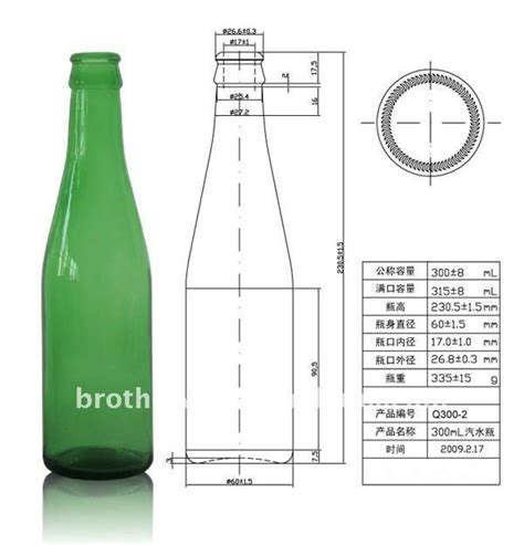 A Green Glass Bottle With The Name Broth On It And Measurements For Its