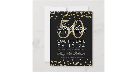 Gold 50th Birthday Save Date Confetti Black Save The Date Zazzle