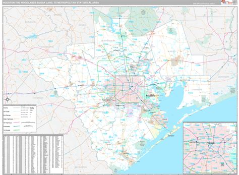 Wall Maps Of Houston The Woodlands Sugar Land Metro Area Texas