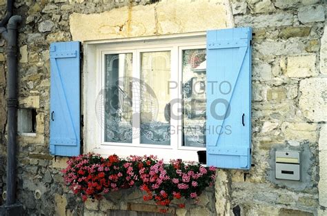 1022 Window And Blue Shutters Mionnay France Photo Geo Graphics