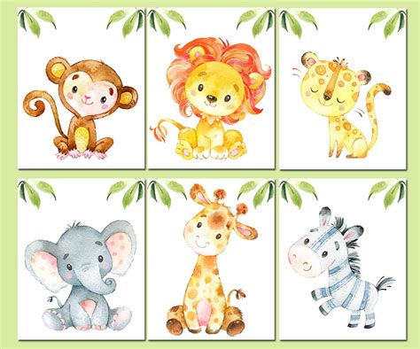 Safari Nursery Decor Safari Nursery Print Animal Watercolor Baby Girl