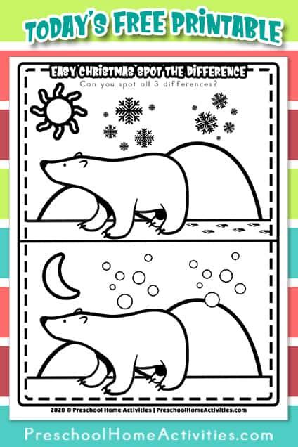 Christmas Spot The Difference Easy Preschool Printable