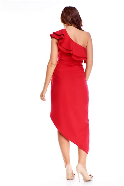 Czerwona Sukienka Na Wieczór Panieński - Asymetryczna sukienka na jedno ramię czerwona | Sukienki na wesele
